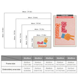Size chart for punch needle kits from 20 x 30 cm to 60 x 80 cm