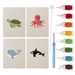 Whale and Orca mini punch needle kit set: four finished canvases with threads, punch needle and threader