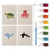 Whale and Orca mini punch needle kit set: four finished canvases with threads, punch needle and threader