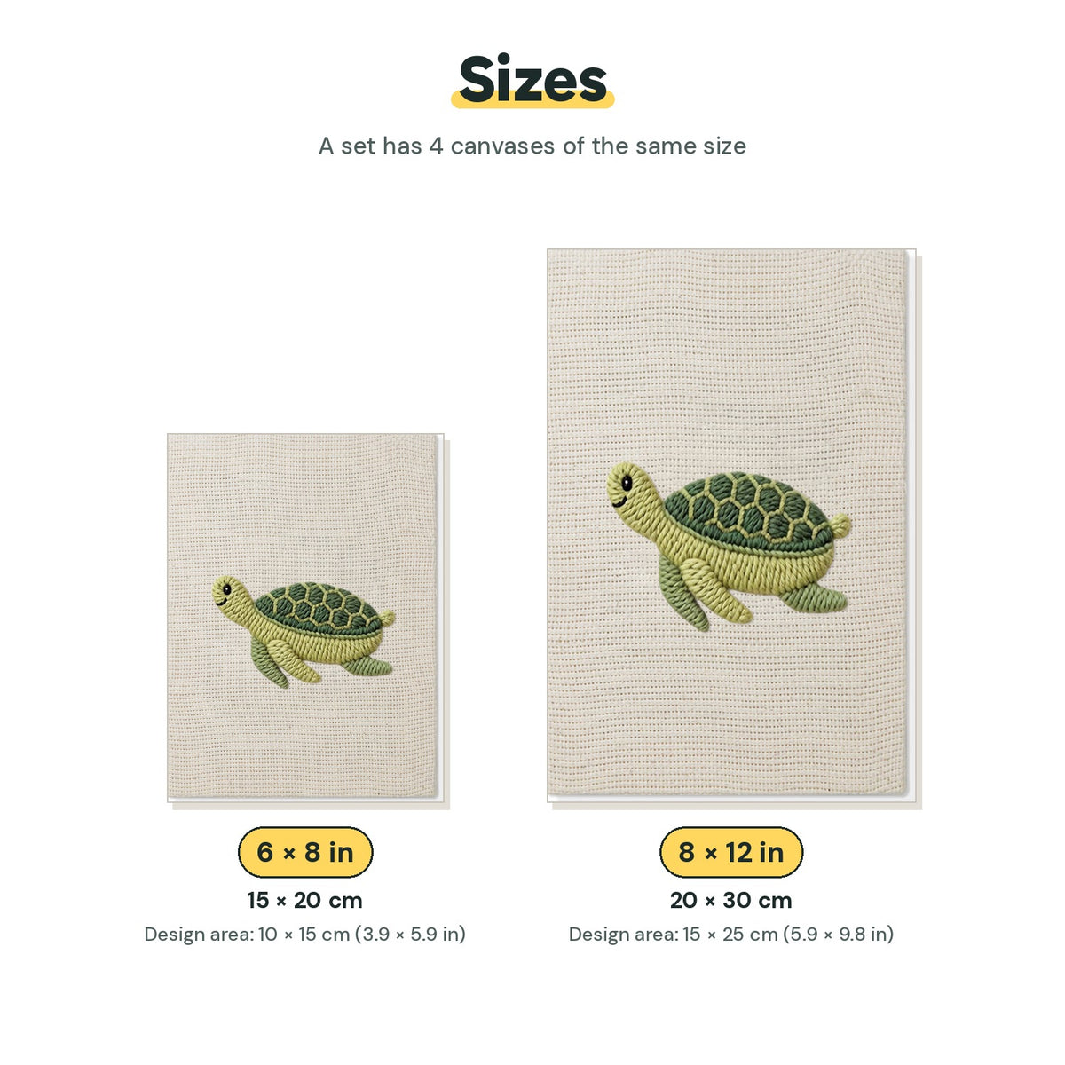 Size chart for the two mini canvas sizes: 6 x 8 in and 8 x 12 in