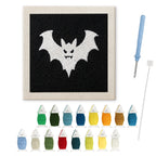 White Bat on Black punch needle kit: finished canvas with threads, punch needle and threader