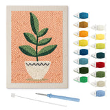 White Pot on Peach punch needle kit: finished canvas with threads, punch needle and threader