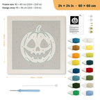 White Pumpkin Grin punch needle kit, 24 × 24 in (60 × 60 cm): canvas size and kit contents