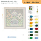 Wild Grave Flowers punch needle kit, 20 × 20 in (50 × 50 cm): canvas size and kit contents