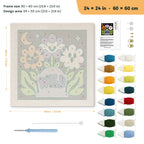 Wild Grave Flowers punch needle kit, 24 × 24 in (60 × 60 cm): canvas size and kit contents