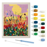 Wildflower Meadow punch needle kit: finished canvas with threads, punch needle and threader
