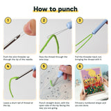 Six steps showing how to thread and use the punch needle