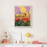 Finished Wildflower Meadow punch needle canvas on a wall