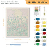 Wildflower Meadow punch needle kit, 16 × 20 in (40 × 50 cm): canvas size and kit contents