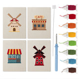 Windmill Village mini punch needle kit set: four finished canvases with threads, punch needle and threader