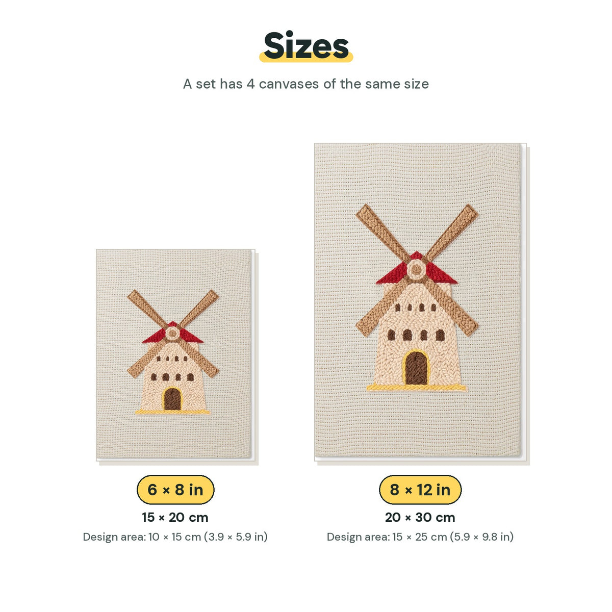 Size chart for the two mini canvas sizes: 6 x 8 in and 8 x 12 in