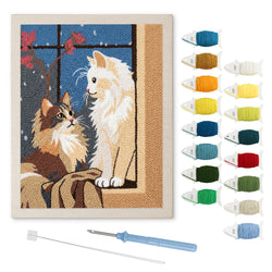 Window Seat Cats punch needle kit: finished canvas with threads, punch needle and threader
