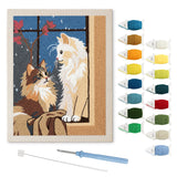 Window Seat Cats punch needle kit: finished canvas with threads, punch needle and threader
