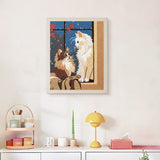 Finished Window Seat Cats punch needle canvas on a wall