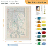 Window Seat Cats punch needle kit, 24 × 32 in (60 × 80 cm): canvas size and kit contents