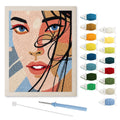 Windswept Hair punch needle kit: finished canvas with threads, punch needle and threader