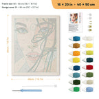 Windswept Hair punch needle kit, 16 × 20 in (40 × 50 cm): canvas size and kit contents