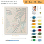Windswept Hair punch needle kit, 20 × 24 in (50 × 60 cm): canvas size and kit contents