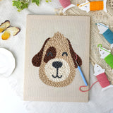 Winking Puppy punch needle kit: finished canvas with threads, punch needle and threader