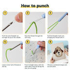 Six steps showing how to thread and use the punch needle