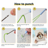 Six steps showing how to thread and use the punch needle
