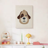 Finished Winking Puppy punch needle canvas on a wall