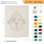 Winking Puppy punch needle kit, 24 × 32 in (60 × 80 cm): canvas size and kit contents