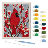 Winter Cardinal punch needle kit: finished canvas with threads, punch needle and threader