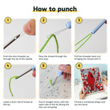 Six steps showing how to thread and use the punch needle