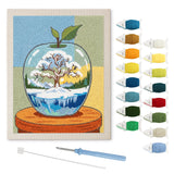 Winter Glass Apple punch needle kit: finished canvas with threads, punch needle and threader