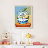 Finished Winter Glass Apple punch needle canvas on a wall