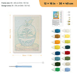 Winter Glass Apple punch needle kit, 12 × 16 in (30 × 40 cm): canvas size and kit contents