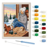 Winter Porch Morning punch needle kit: finished canvas with threads, punch needle and threader