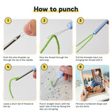 Six steps showing how to thread and use the punch needle