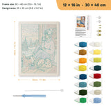 Winter Porch Morning punch needle kit, 12 × 16 in (30 × 40 cm): canvas size and kit contents