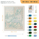 Winter Porch Morning punch needle kit, 20 × 24 in (50 × 60 cm): canvas size and kit contents