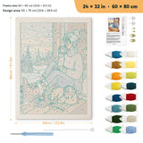 Winter Porch Morning punch needle kit, 24 × 32 in (60 × 80 cm): canvas size and kit contents