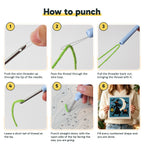 Six steps showing how to thread and use the punch needle
