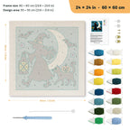 Witch and Lantern punch needle kit, 24 × 24 in (60 × 60 cm): canvas size and kit contents