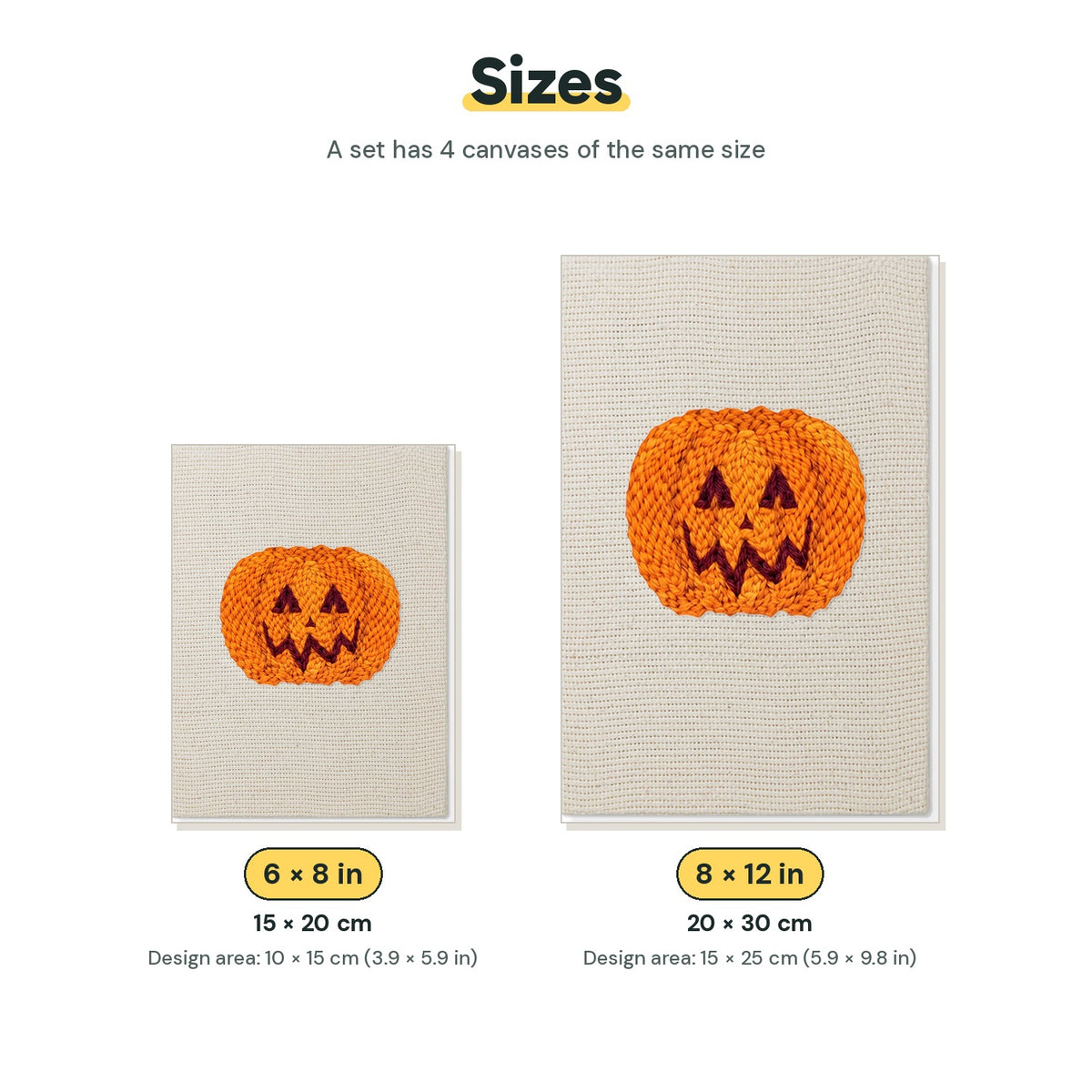 Size chart for the two mini canvas sizes: 6 x 8 in and 8 x 12 in