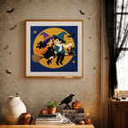Finished Witch and Wizard Date punch needle canvas on a wall
