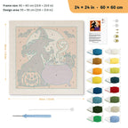 Witch at the Cauldron punch needle kit, 24 × 24 in (60 × 60 cm): canvas size and kit contents