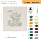 Witch Boot Bouquet punch needle kit, 24 × 24 in (60 × 60 cm): canvas size and kit contents