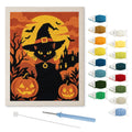 Witch Cat at Sunset punch needle kit: finished canvas with threads, punch needle and threader