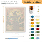 Witch Cat at Sunset punch needle kit, 16 × 20 in (40 × 50 cm): canvas size and kit contents