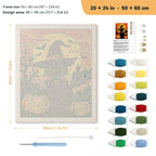 Witch Cat at Sunset punch needle kit, 20 × 24 in (50 × 60 cm): canvas size and kit contents