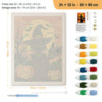 Witch Cat at Sunset punch needle kit, 24 × 32 in (60 × 80 cm): canvas size and kit contents