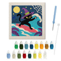 Witch Cat on a Wave punch needle kit: finished canvas with threads, punch needle and threader