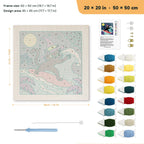 Witch Cat on a Wave punch needle kit, 20 × 20 in (50 × 50 cm): canvas size and kit contents