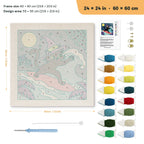 Witch Cat on a Wave punch needle kit, 24 × 24 in (60 × 60 cm): canvas size and kit contents